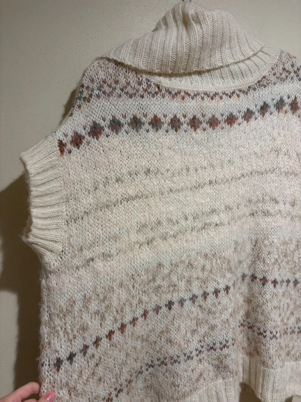 Free People Snow Bunny Sweater Vest Oversized Turtleneck Fair Isle